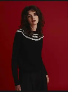 ohga レース装飾付き黒長袖ニット