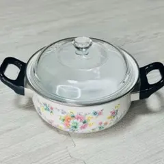 【美品】NEOLEX ホーロー 両手鍋 20cm ガラス製蓋付き　昭和レトロ