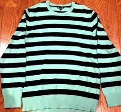Gap ミントグリーン/ブラック ストライプ コットン100%ニット M