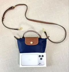 新品 ロンシャン ル プリアージュ ミニXS 2WAY ショルダー ネイビー×茶 新品 ロンシャン ル プリアージュ ミニXS 2WAY ショルダー ネイビー×茶