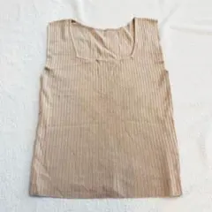 ベージュ リブ編み ニットタンクトップ