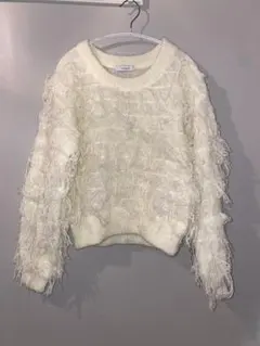 JEANASIS フリンジニット ホワイト 長袖のサムネイル