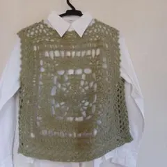 モヘア－.両面、モチフ柄編み、ベスト