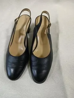RIZ ブラックレザー スリングバックパンプス
