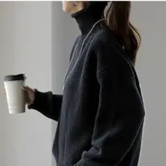 ◻️チクチクしない 「鹿のこニット」 ニット タートルネック◻️ブラックのサムネイル