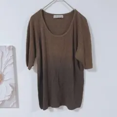 ミラショーン　リブニット 半袖　Tシャツ　ダークブラウン　グラデーション　Mのサムネイル