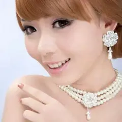 ゴージャス アクセサリー パール フラワー ネックレスイヤリングセット