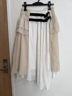 【美品】FURFUR フリル切替プリーツスカート ホワイト フリーサイズ