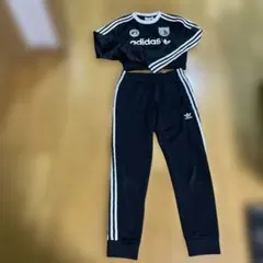 adidas ブラック ショート丈ジャージセットアップXS美品✨✨
