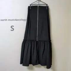 earth music&ecology 黒 ロング ティアード スカート S
