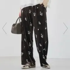 coenコーエン フラワー刺繍イージーワイドパンツ ベロアパンツ