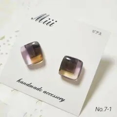 ハンドメイド レジンピアス (黒&オレンジ&紫) No.7-1