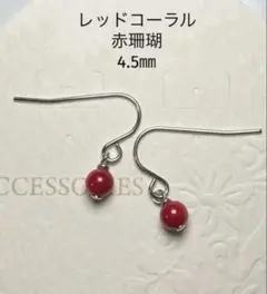 No3349レッドコーラル赤珊瑚(染め)4.5㎜のピアス