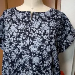 着物リメイク　チュニック　ワンピース　綿　黒地　花柄　ハンドメイド