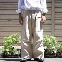 90s ramie×rayon wide slacks 極太パンツ リネン - メルカリ