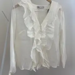 ZARA ホワイト フリルシャツ Mサイズ