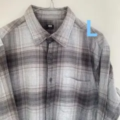 ユニクロ 長袖シャツ L オンブレチェック ブラウン グレージュ UNIQLO