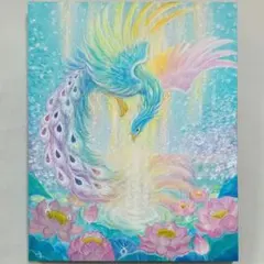 No.480 キャンバスF3 原画 白龍 龍神 開運絵画 アクリル画 風景画