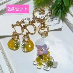 ハンドメイドピアス 2点セット クンツァイト コットンパール チェコ