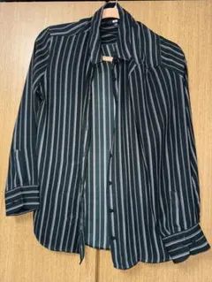 め*ん様 UNIQLO 長袖シャツ　グリーン　ストライプ　Mサイズ