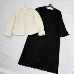 極美品 新品タグ付き ママスーツ ノーカラー レース ワンピース セットアップ