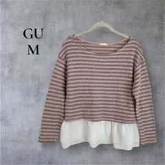 GU ストライプ レイヤード ニット M ボーダー