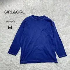 【GIRL&GIRL】ロングTシャツ 長袖トップス コットン100 ネイビー