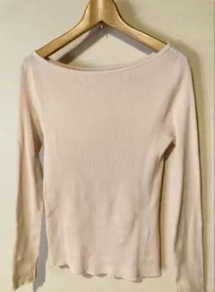 MACPHEE リブニット　ボートネックトップス　ピンク　スリット入り