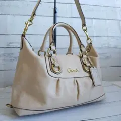 美品 COACH コーチ ワンショルダー レザー 2way 筆記体 ベージュ 