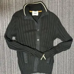 TAKEO KIKUCHI ブラック リブ編みカーディガン