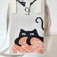 ネコ 黒猫 ミニショルダー スマホショルダーバッグ ポシェット ベージュ