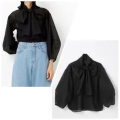 完売品 美品✨NAVE ネイブ オーガンジー ボウタイ ブラウス ブラックのサムネイル