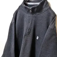 アイゾッド ロゴ刺繍 ハーフジップスウェットトレーナー グレー灰色 L 古着