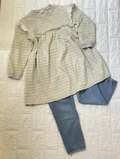 ★apre's les cours★長袖チュニック＆ストレッチデニム セット