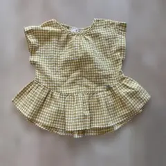 petit main イエローチェック フリルシャツ 90サイズ