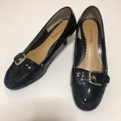 値下げMarie femme ハイヒールレインパンプス　エナメル黒　バックル