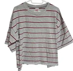 Niko and... ニコアンド グレー ストライプ 半袖Tシャツ