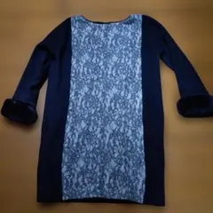 「グレース コンチネンタル」黒にレース柄ワンピ　袖口ファー付き