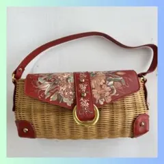 カゴバッグ　ハンドバッグ　花柄　レッド　赤　レディース　籠