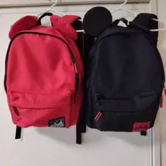 ディズニ－　ミッキ－マウス耳付きリュック　赤と黒