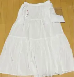 綿100%UNIQLO クリンクルコットンティアードスカート L ホワイト裏地付