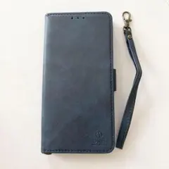 iPhone 13ProMax 手帳型 レザーケース ネイビー ストラップ