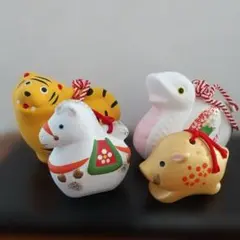 干支土鈴置き物　巳・寅・亥・午　４ケセット