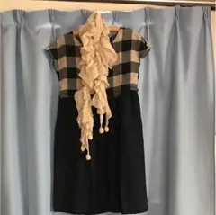 ナチュラルワンピース 黒チェック