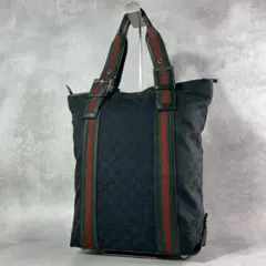 極美品 グッチ シェリーライン トートバッグ ブラック キャンバス A4収納可能