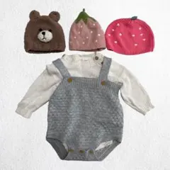 ベビー服 まとめ売り ニット帽 くま いちご サロペット ロンパース 70 80