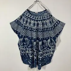 ポンチョ　シャツ　ペイズリー　アート　ラウンドカット　プルオーバー　古着
