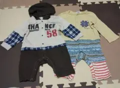 フード付きロンパース ベージュ・茶色80cm2枚セット