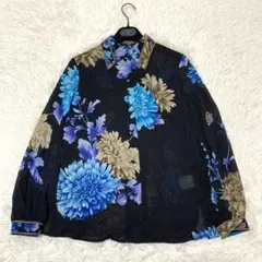 LEONARD　シルク混ブラウス　フラワープリント　花柄　総柄　Lサイズ　黒 LEONARD シルク混ブラウス フラワープリント 花柄 総柄 Lサイズ