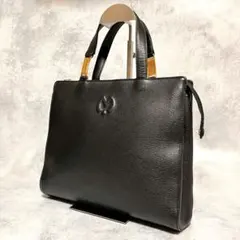 美品✨ミラショーン　レザートートバッグ　ゴールド金具　ロゴエンボス　ブラック黒